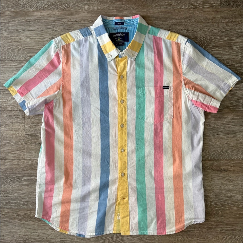 Chubbies Aqua and White Striped Shirt